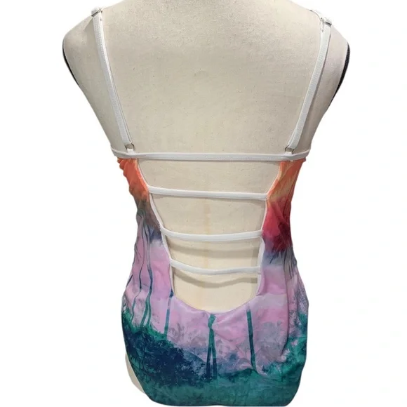 Hurley Sunset Ombre Palm Tree Print One Piece Swimsuit. - Picture 6 of 10